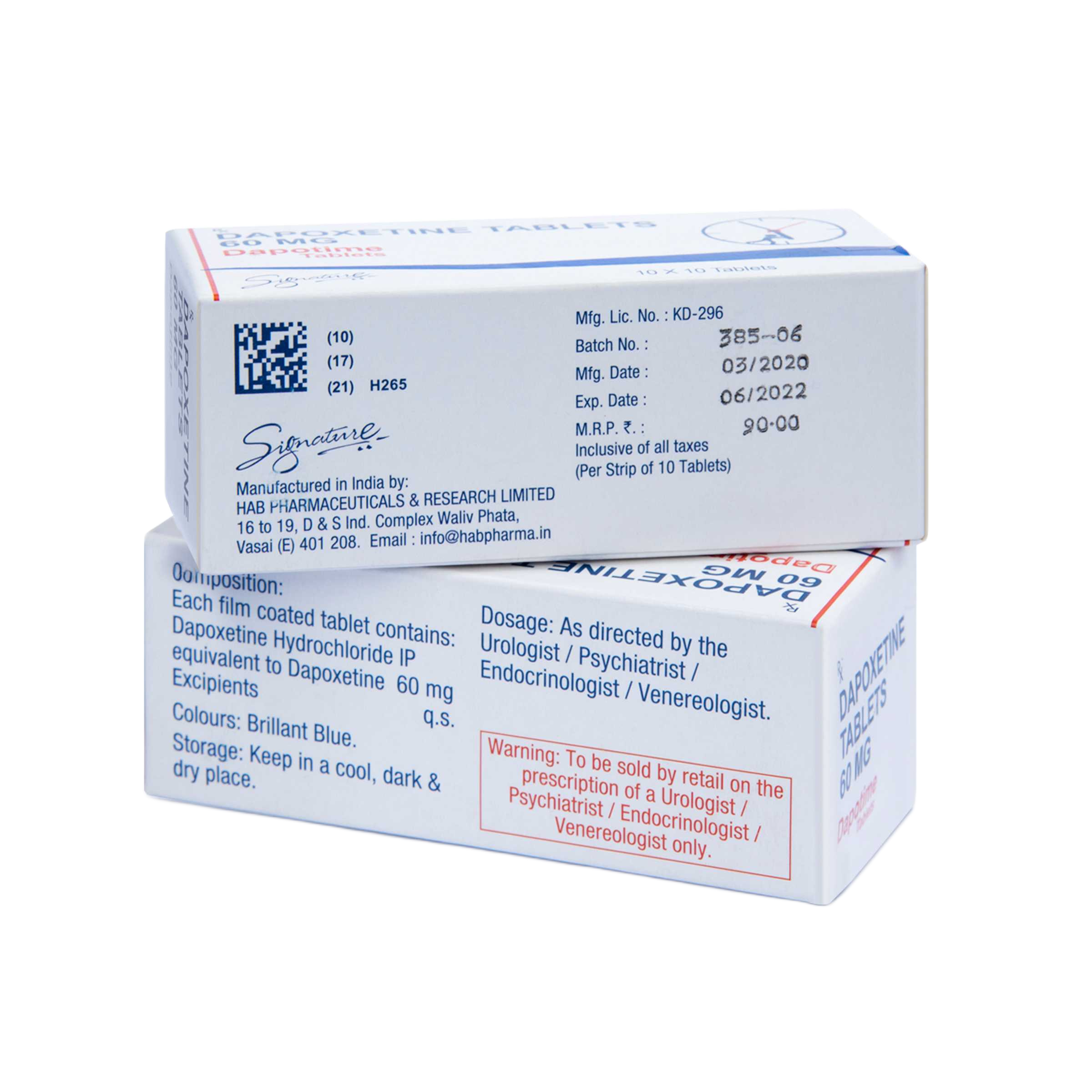 Confezione Dapoxetina 60 mg Hab Pharmaceuticals