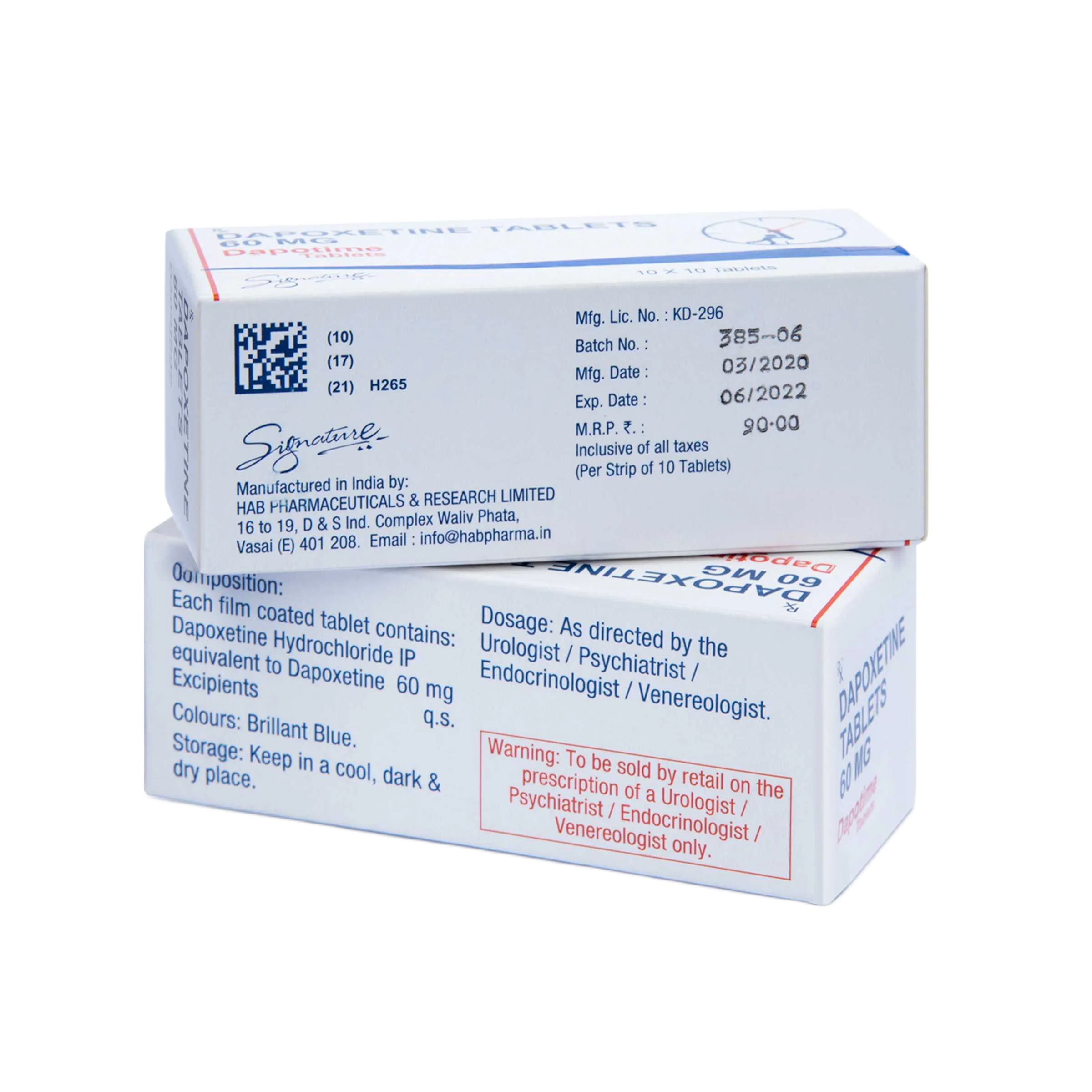 Confezione Dapoxetina 60 mg Hab Pharmaceuticals