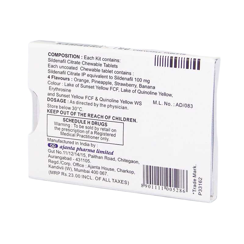 Confezione Kamagra Chewable 100 mg Ajanta Pharma