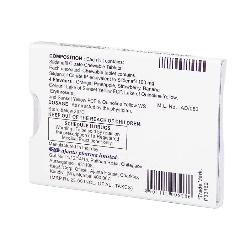 Confezione Kamagra Chewable 100 mg Ajanta Pharma