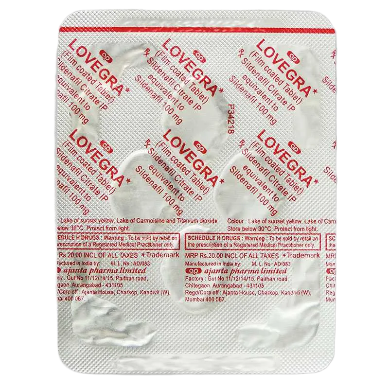 Confezione Lovegra 100 mg Ajanta Pharma